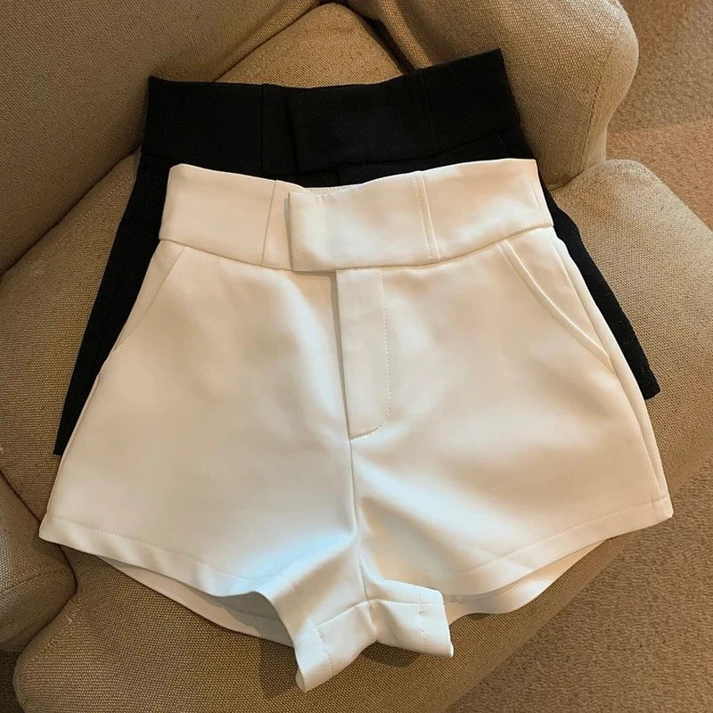 Y2k Black Shorts High Waist White a Line Wide Leg Suit Short Club Slim Hot Short Pants New