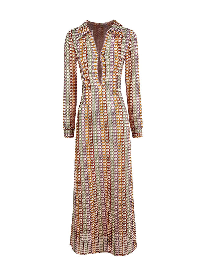 Dawn V-neck Collared Crochet Maxi Dress