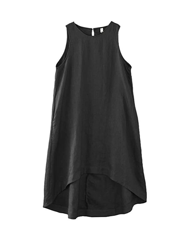 High-low Loose Color Round-neck Midi Dresses