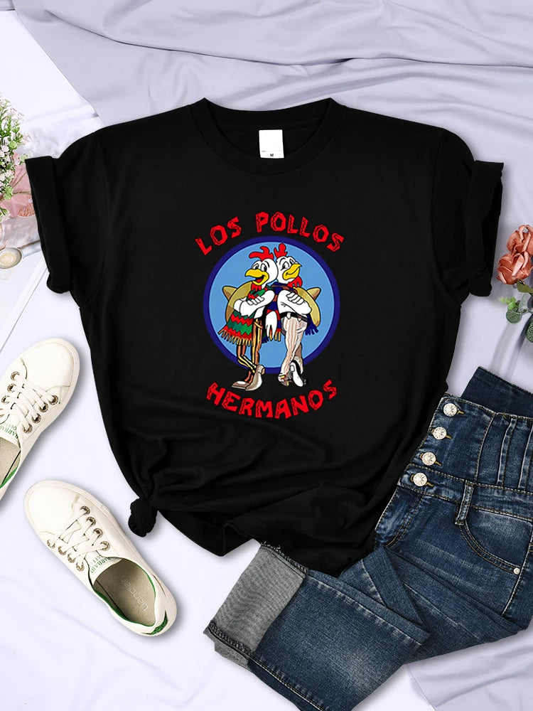 Funny Los Pollos Hermanos Prints Female T-shirts Trend Short Sleeve Street Hip Hop Tee Clothing O-neck Summer Womans Tops