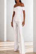 Color Irregular One-shoulder Waist Slim Wide-leg Jumpsuit