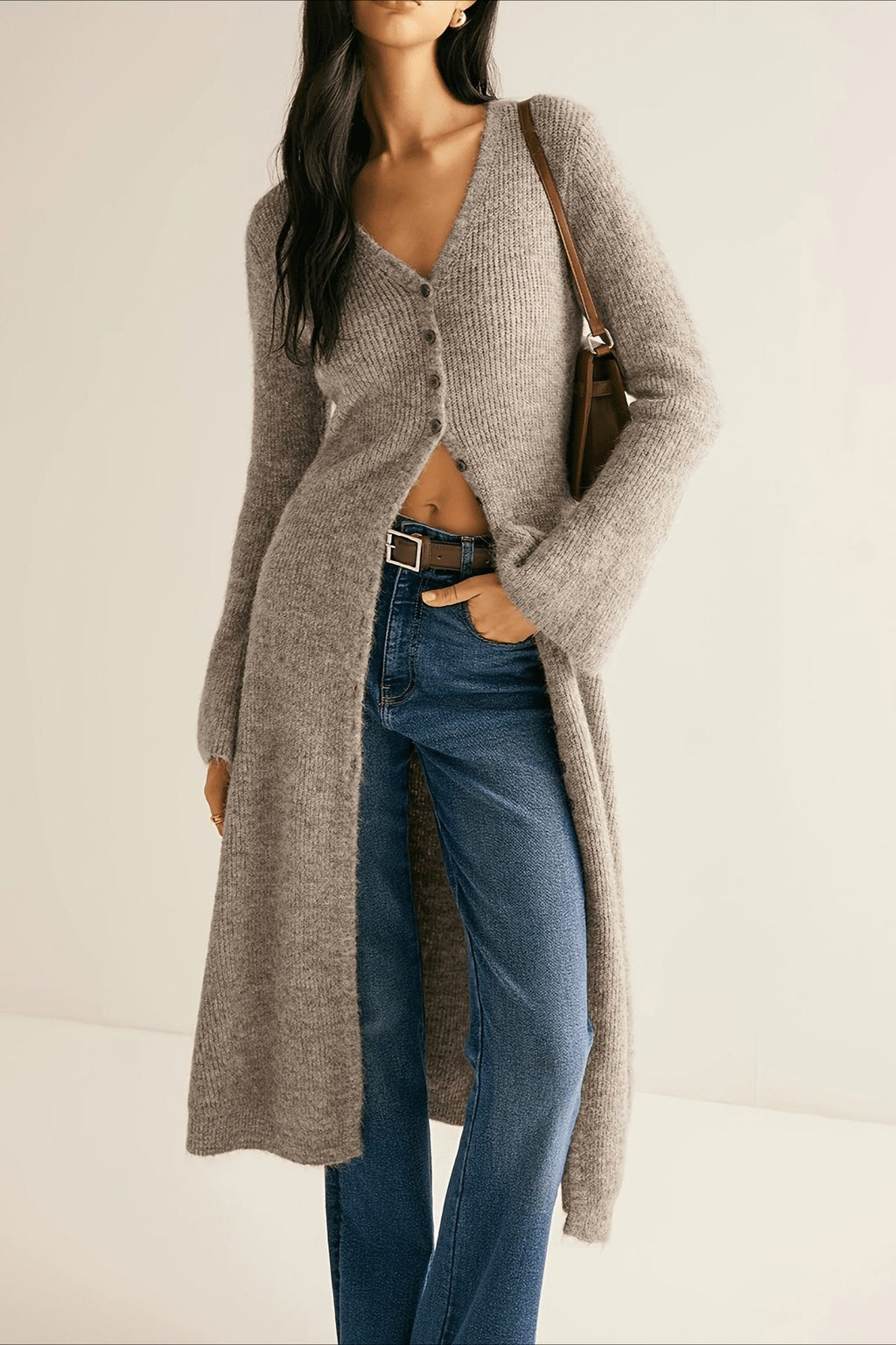 French Retro Long-sleeve Mid-length Knit Cardigan