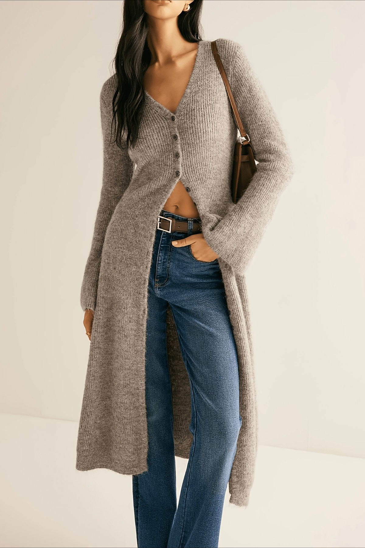 French Retro Long-sleeve Mid-length Knit Cardigan