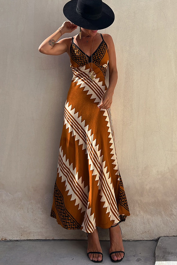Always Falling Satin Print Smocked Back Midi Dress