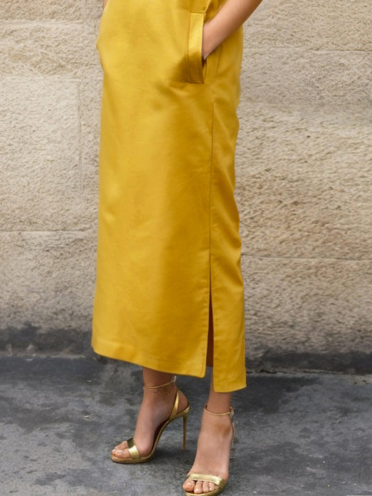Sleeveless Color Split-side Lapel Midi Dresses Shirt Dress