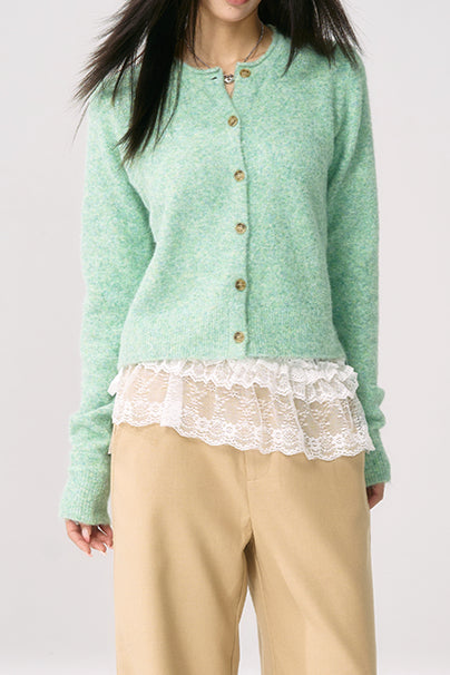 Green Knit Cuffed Cardigan