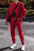 Racing Red Color High Low Pullover and Pants Set
