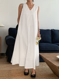 Loose Sleeveless Color V-neck Midi Dresses