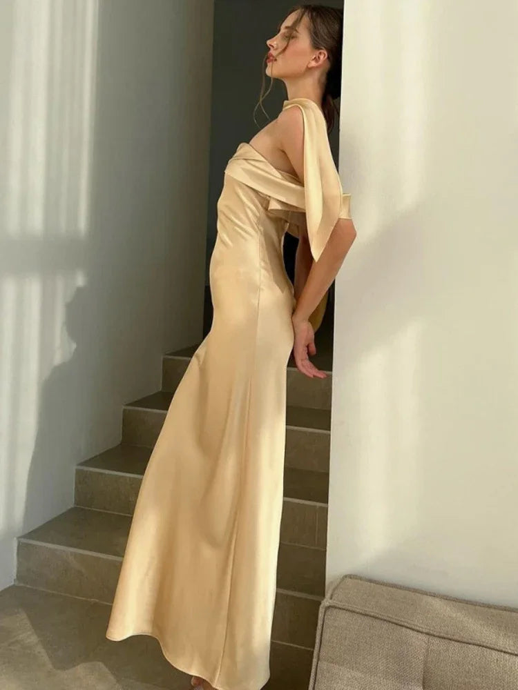 Backlesss Long Dress for Off Shoulder Sleeveless Dresses Lady Party Temperament Wedding Dress Woman