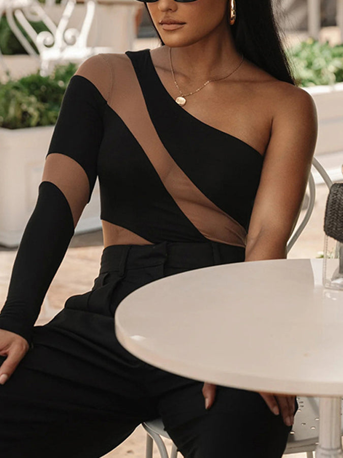 High-elastic Patchwork See-through Jumpsuit
