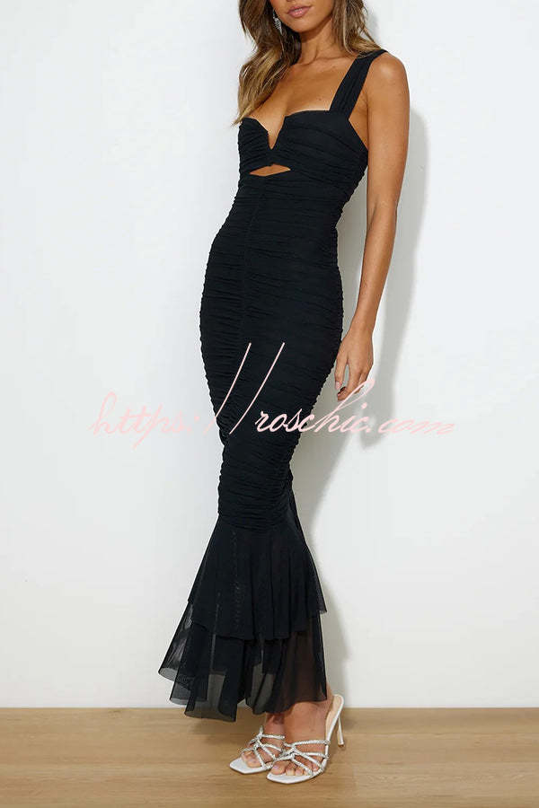 Color High Waist Pleated Mermaid Dress