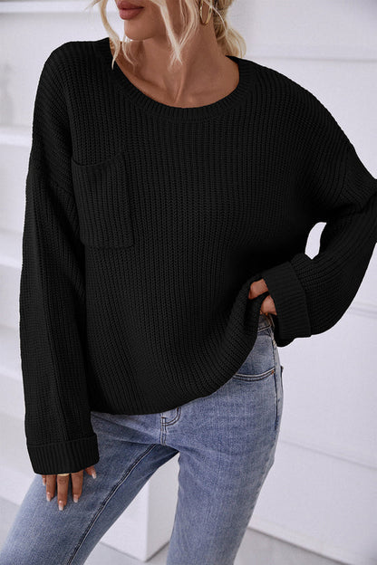 Pocket Oversized Knitted Pullover Sweater