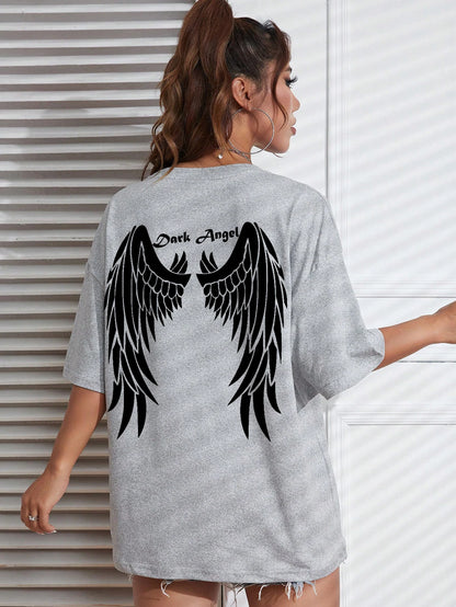 Dark Angel Wing Graphic Printed T-shirts for Loose Oversized Clothing Hip Hop Street Tshirt Cotton Short Sleeves