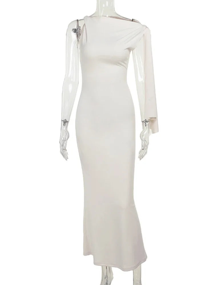 Diagonal Collar Sleeveless Maxi Dress for Off-shoulder Sleeveless Bodycon Long Dress