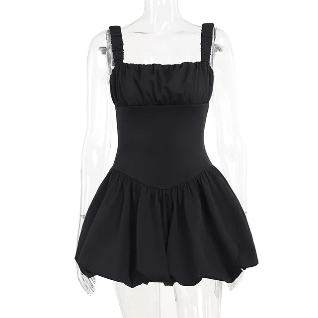 Satin Suspender Mini Dress for Ball Gown Splice Sleeveless Ruched Summer New Princess Party Dress Female