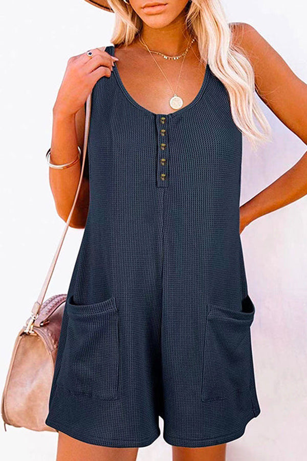 Scoop Neck Pockets Tank Romper