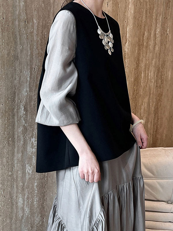 High Waisted Long Sleeves Elasticity Pleated Color Split-joint Zipper V-neck Midi Dresses