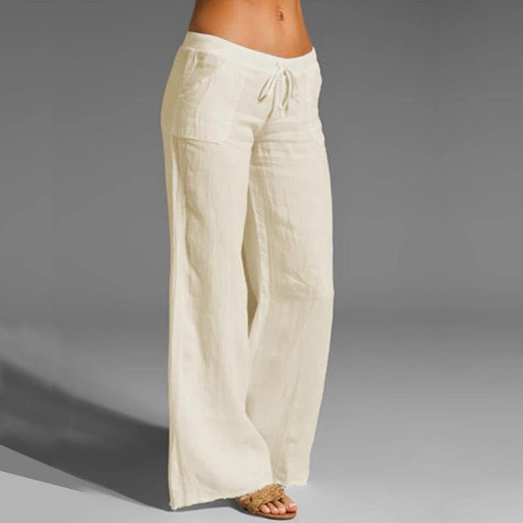Retro Linen Trousers Elastic Pants
