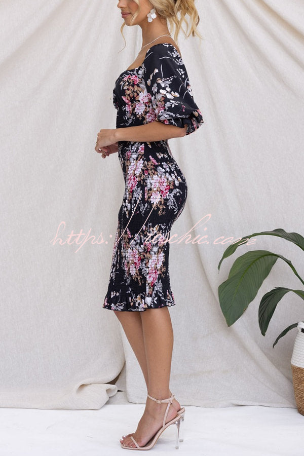 Midnight Beauty Smocked Midi Dress
