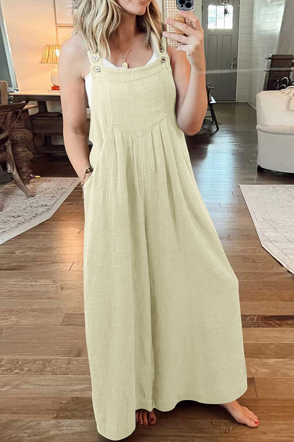 Cotton and Linen Loose One-piece Wide-leg Overalls