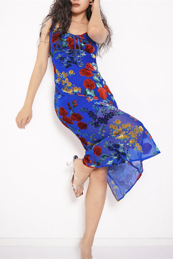 Julie Velvet Burnout Backless Midi Dress