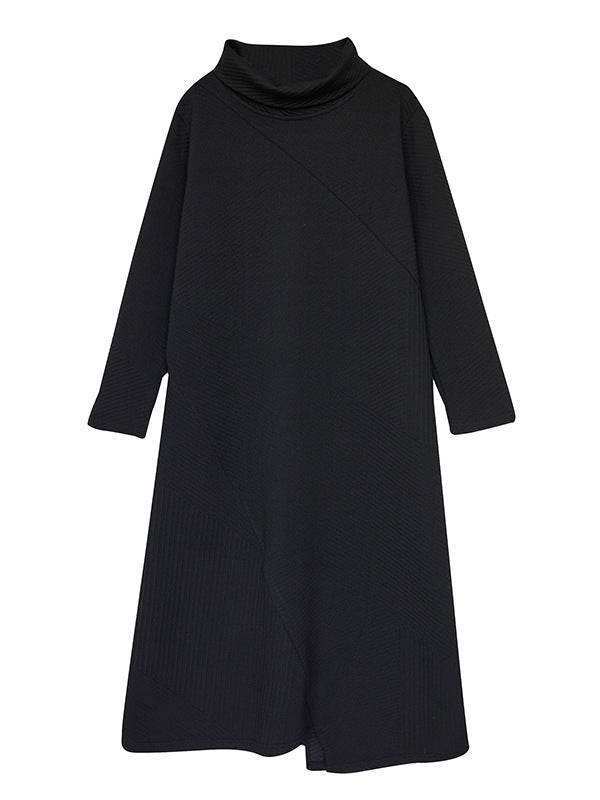 Irregularity Long Sleeves Color High-neck Midi Dresses