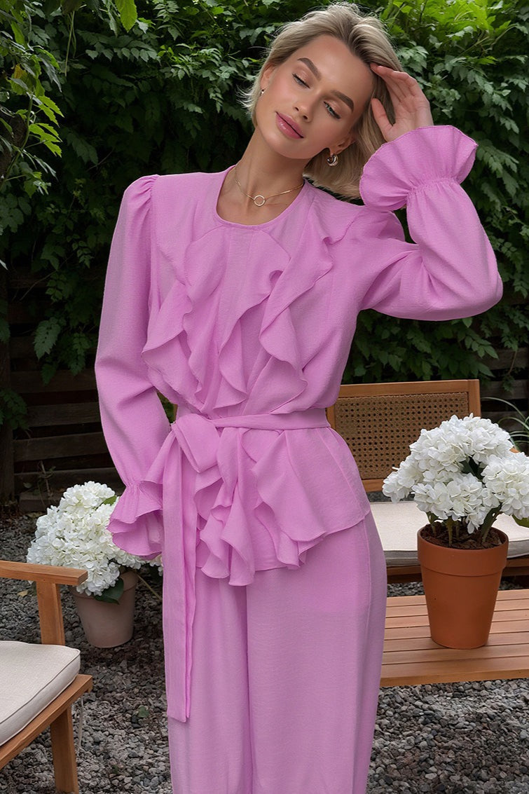 Bell Sleeve Top and Wide Leg Pants Two Piece Set