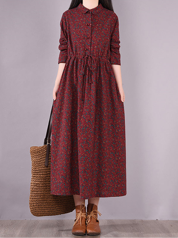 Original Lapel Frenum Printed Midi Dress