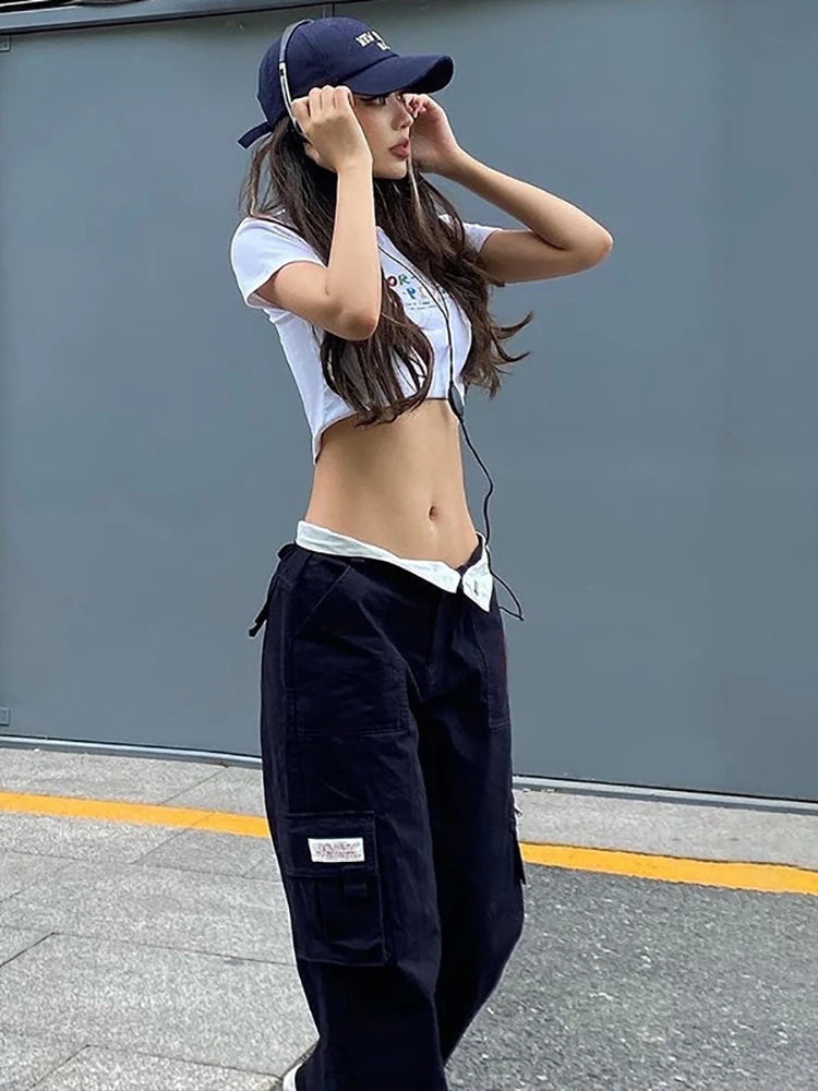 Harajuku Cargo Pants Low Waist Wide Legs Long Pants Femme Hippie Straight Y2k Pants Trousers