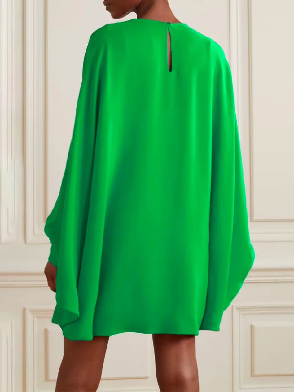 Simple Long Batwing Sleeves Color Round-neck Mini Dresses