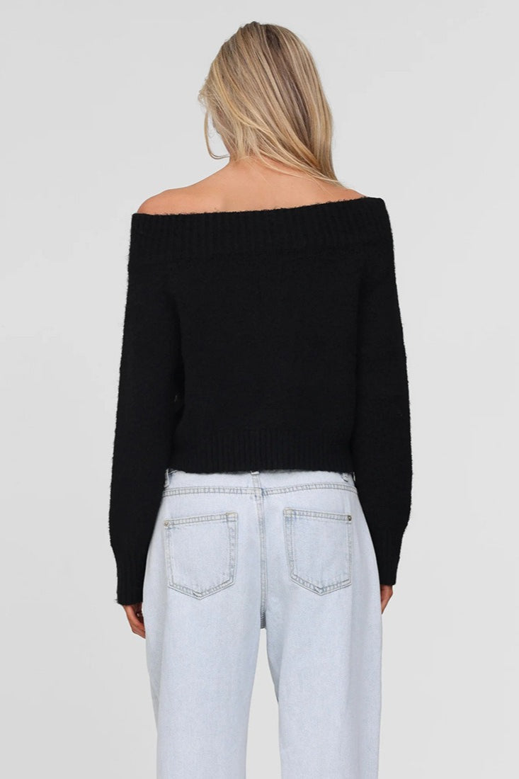 Off-shoulder Retro Double-zip Slim Knit Cardigan