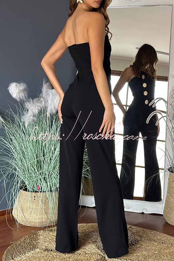Color Tube Top Gold Button Embellished Bootcut Jumpsuit