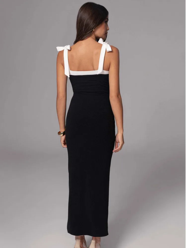 Sleeveless Elastic Slim Evening Dress Female Square Neck Backless Long Dress Autumn/winter Vestido