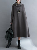 A-line Long Sleeves Asymmetric Color Zipper High Neck Midi Dresses
