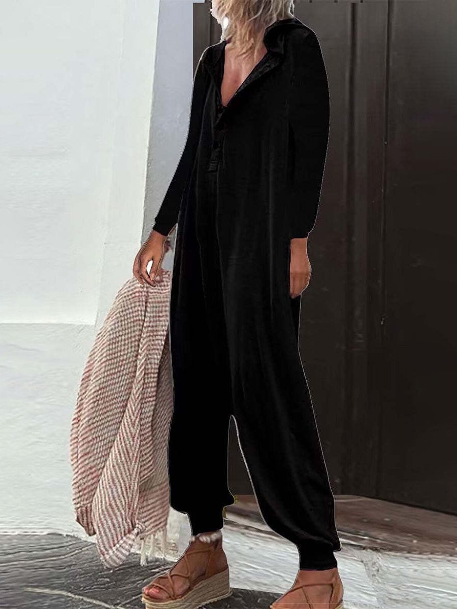 Long Sleeves Hoodie Loose Jumpsuit