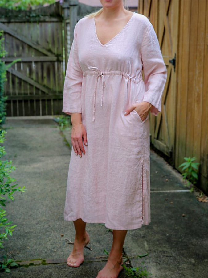 Long Sleeves V Neck Midi Dress
