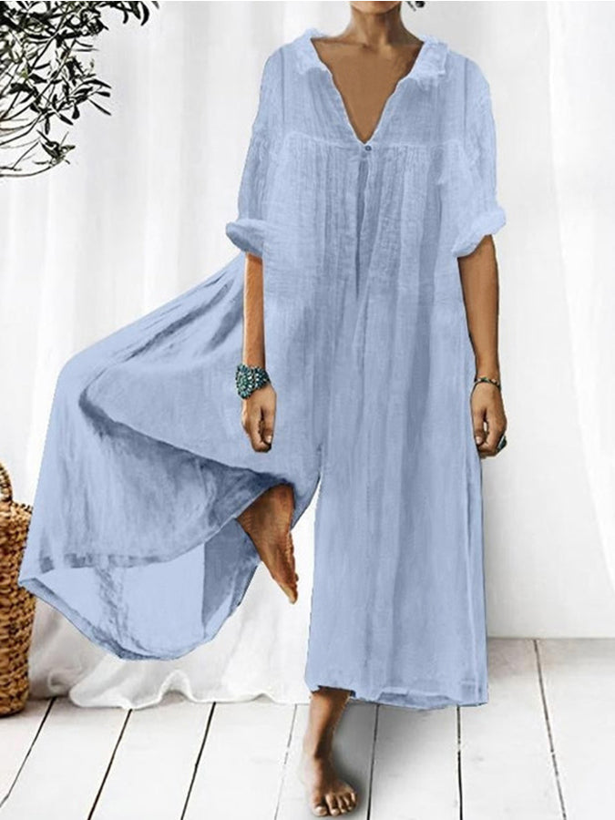 Half Sleeves Wide-leg Jumpsuits