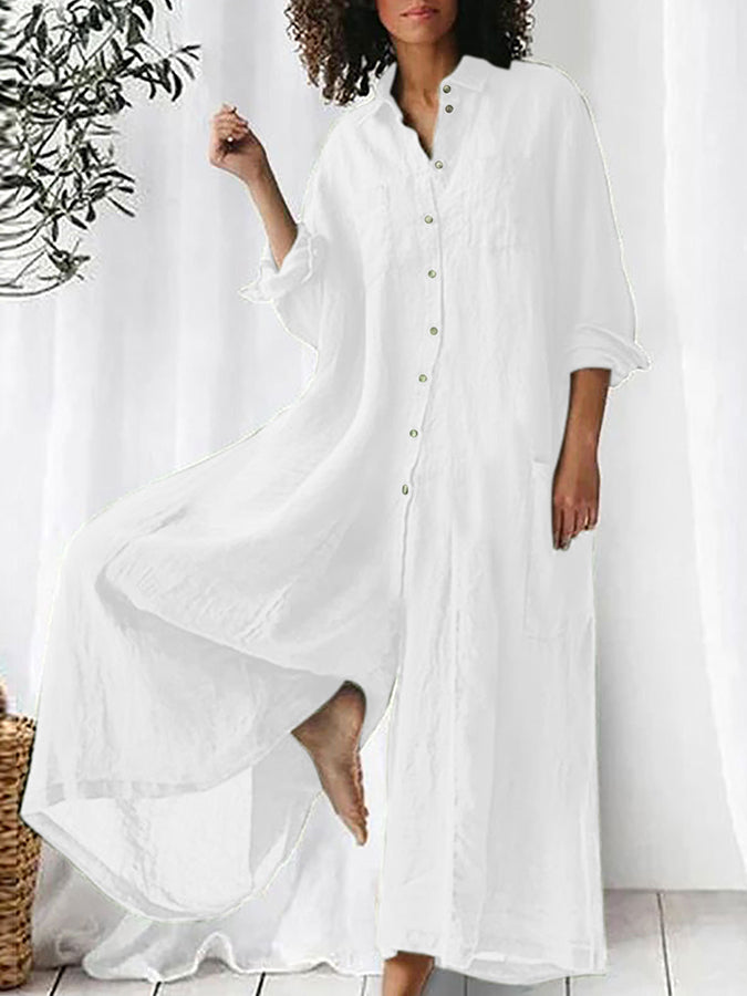 Long Sleeves Wide-leg Pants Shirt Collar Jumpsuit