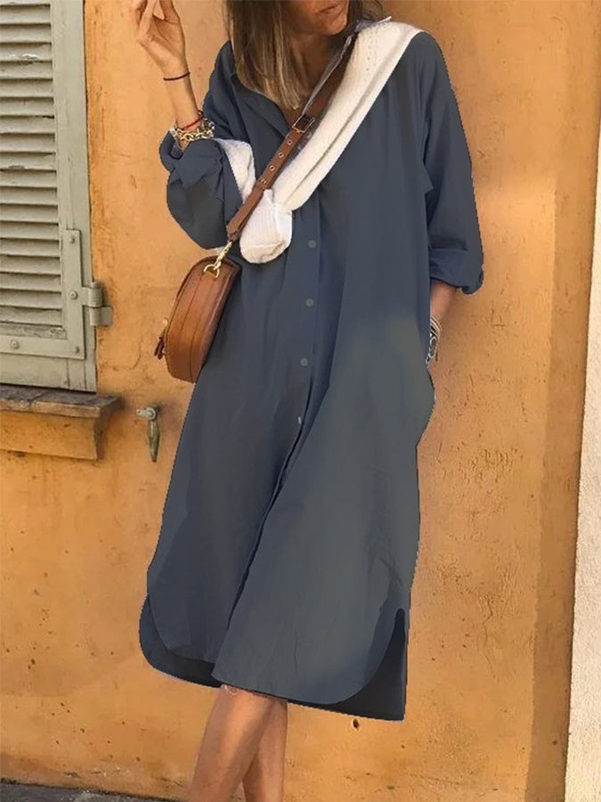 Long Sleeves Buttoned Midi Dress