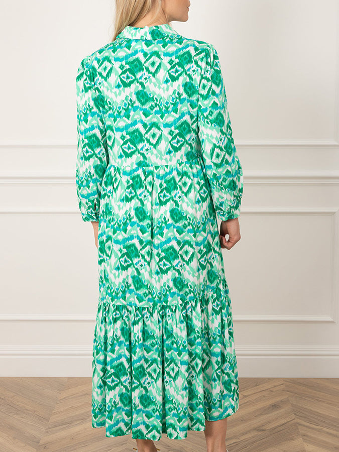 Long Sleeves Shirt Collar Midi Dress