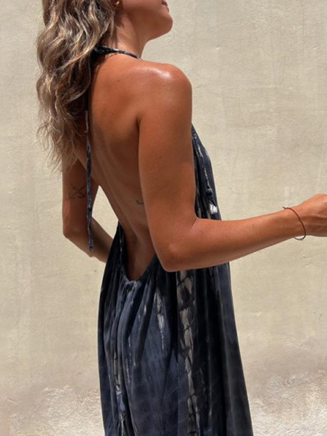 Tie-dye Sleeveless Wide-leg Jumpsuits