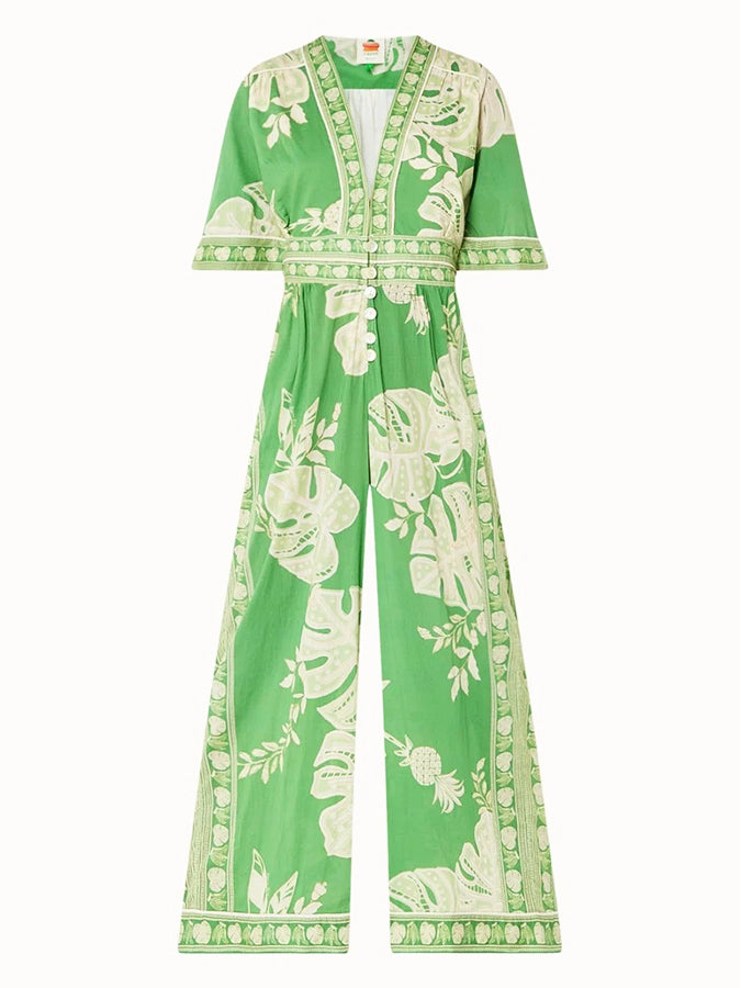 Printed V Neck Short Sleeves Jumpsuit