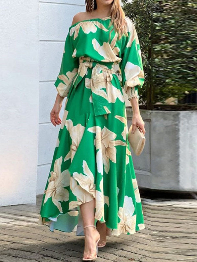 One Shoulder Printed Midi Dress