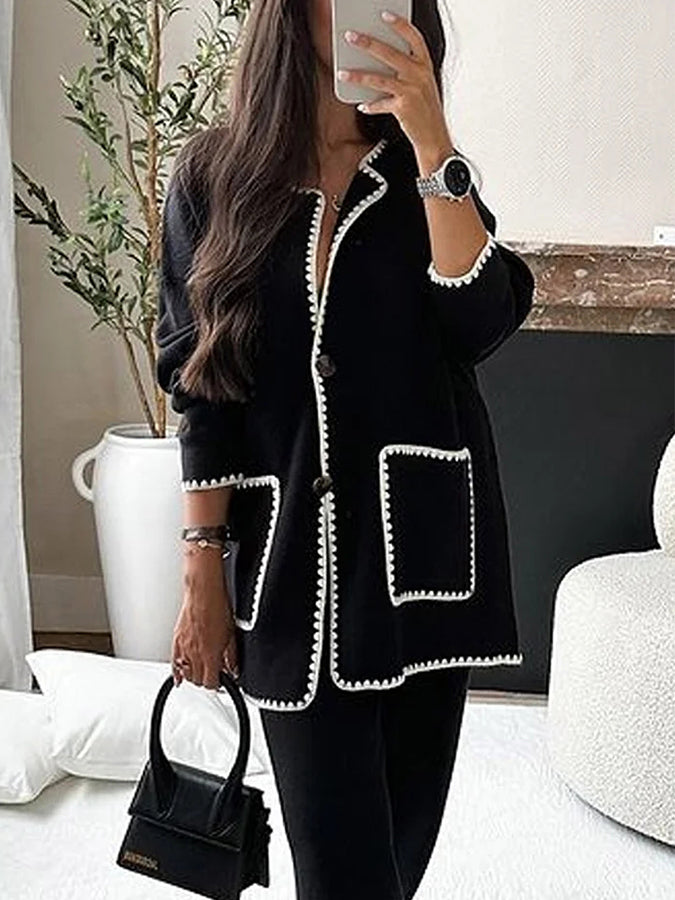 Edge Decorated Jacket & Pants Two-piece Set