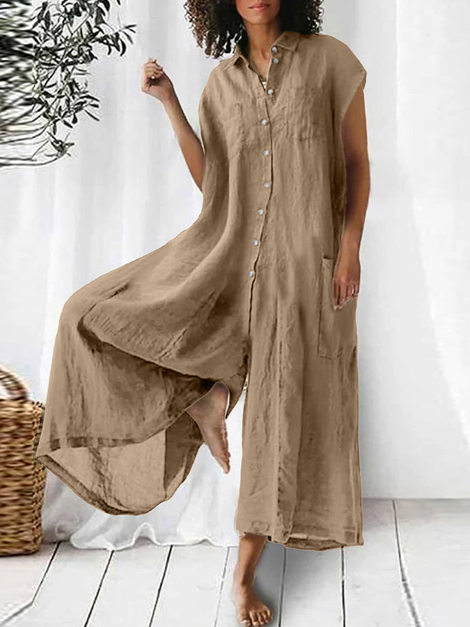 Short Sleeves Wide-leg Pants Jumpsuits