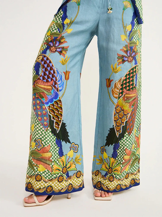 Long Sleeves Printed Blouse and Pants Sets