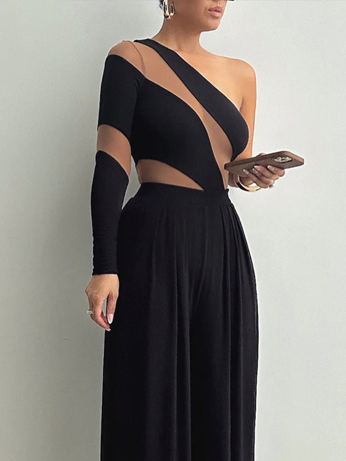 High-elastic Patchwork See-through Jumpsuit