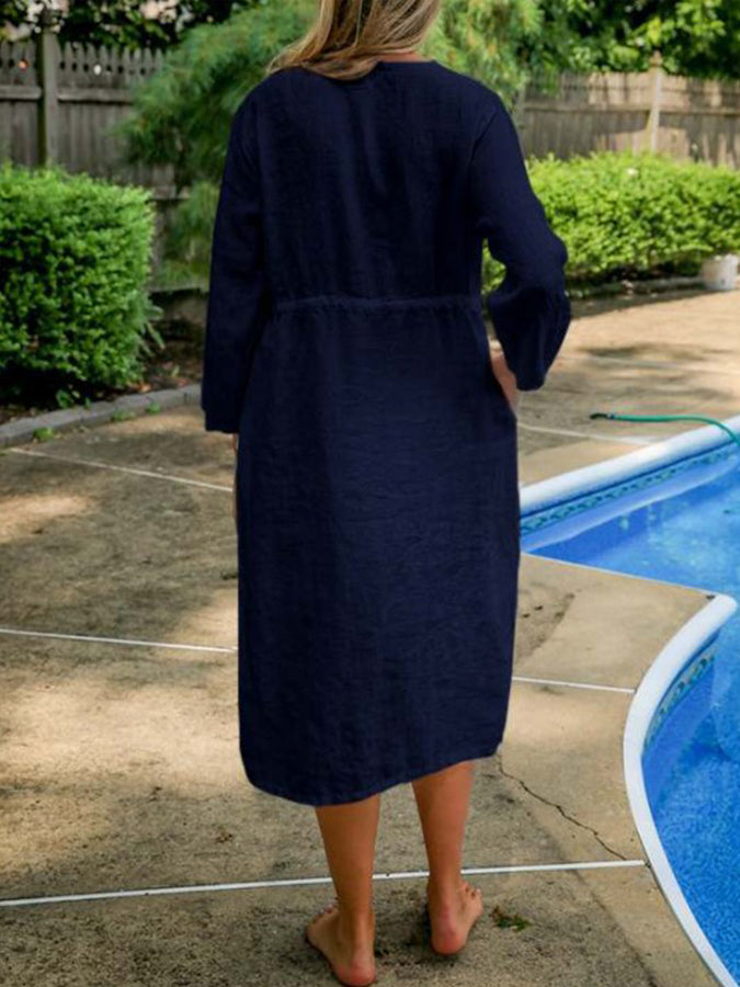 Long Sleeves V Neck Midi Dress