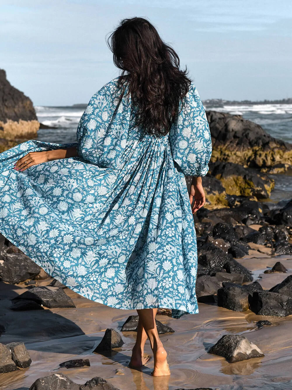 Balloon Sleeve Midi Dress