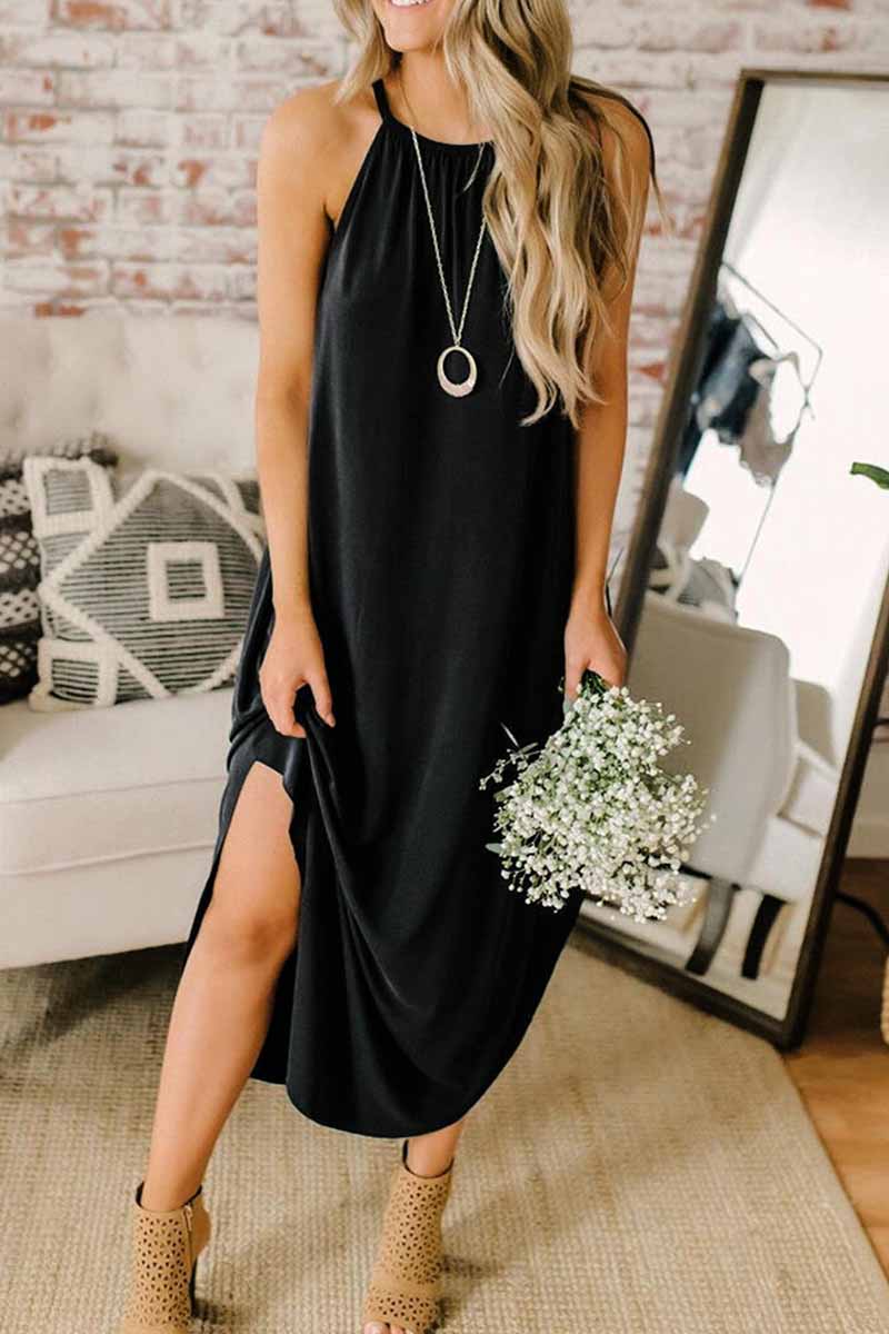 Loose Color Sling Midi Dress